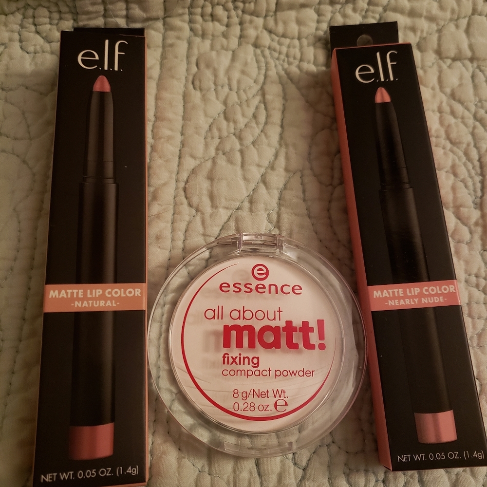 NEW ELF Matte Lip Color and Essence fixing powder